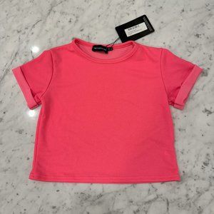 Pretty Little Thing Roll Short Sleeve Crop Top - Size 0